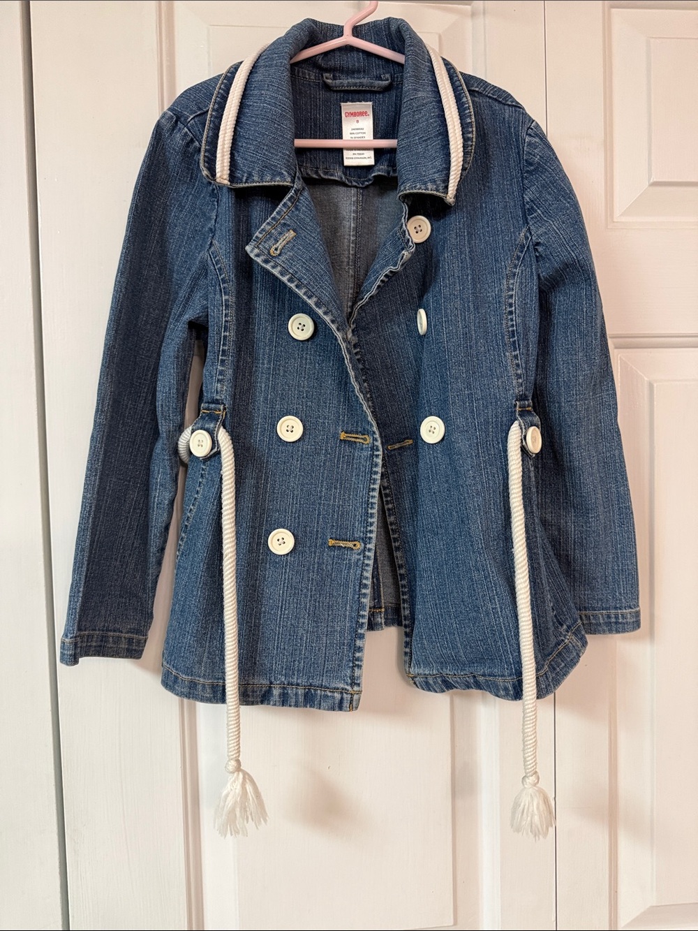 Gymboree Blue Denim Double-Breasted Jacket with Cream Rope Trim